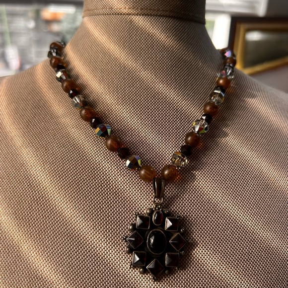 925 amber quartz heavy 30g multi stone sun charm necklace boho crystals - Picture 1 of 8